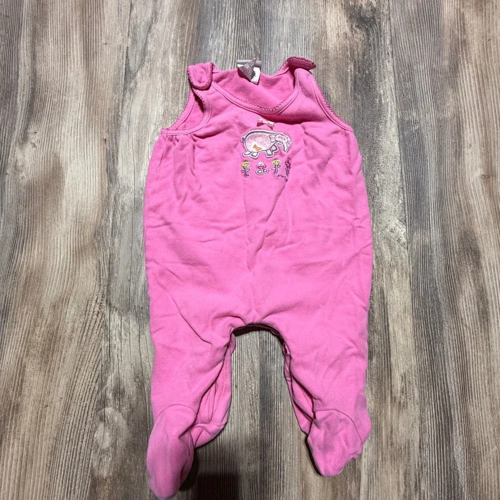2000s Vintage Carters Footed overall Pink Elephant Floral Y2KBaby Kidcore